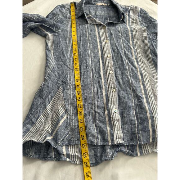 Soft Surroundings Linen Blend Striped Collared Blouse Womens Size XL Blue White - Picture 7 of 8